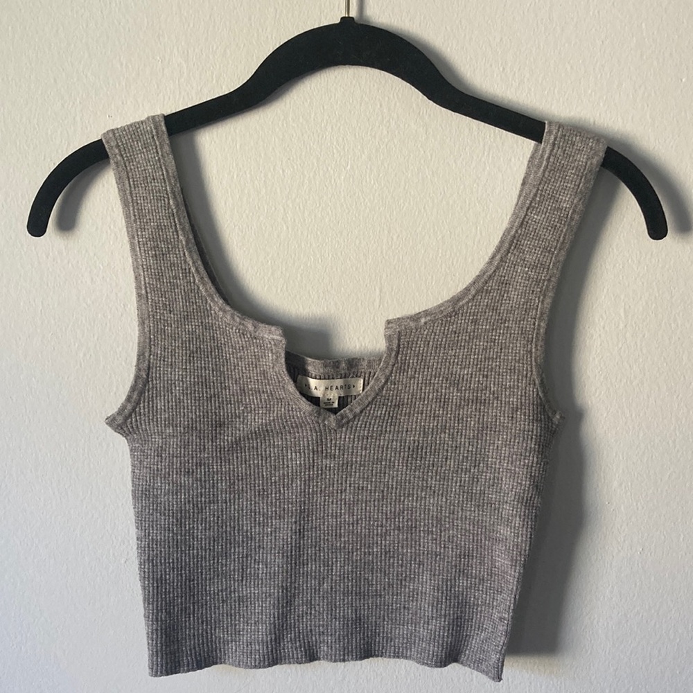 Heather gray waffle knit crop top